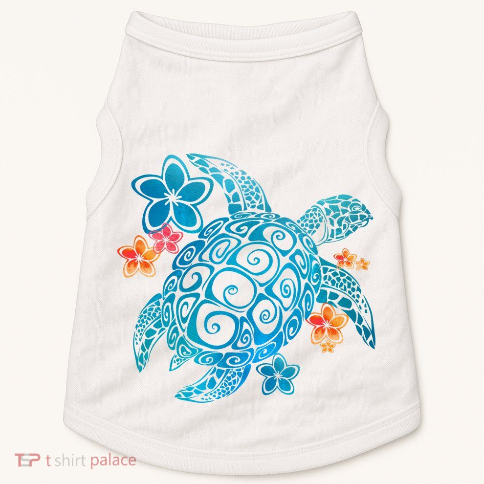 Sea Turtle Floral Tropical Pattern Doggie Tank