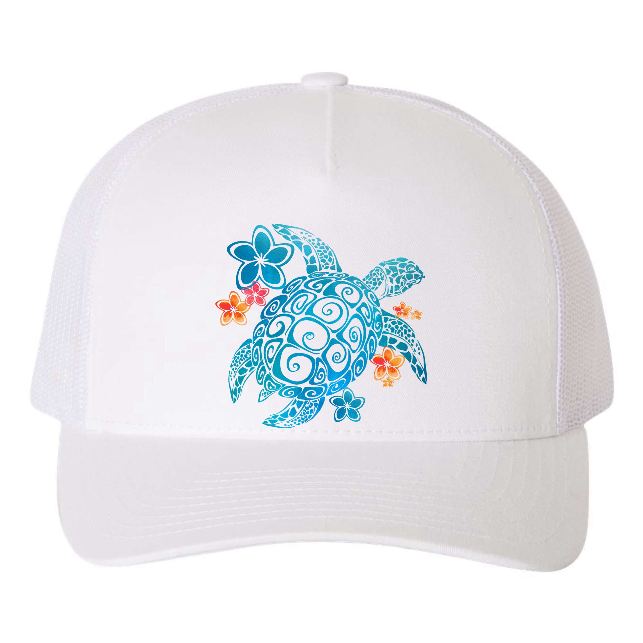 Sea Turtle Floral Tropical Pattern Yupoong Adult 5-Panel Trucker Hat