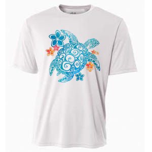 Sea Turtle Floral Tropical Pattern Cooling Performance Crew T-Shirt