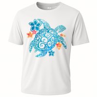 Sea Turtle Floral Tropical Pattern Cooling Performance Crew T-Shirt