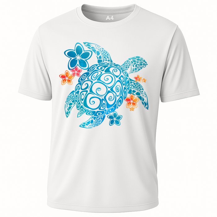 Sea Turtle Floral Tropical Pattern Cooling Performance Crew T-Shirt