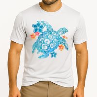Sea Turtle Floral Tropical Pattern Cooling Performance Crew T-Shirt