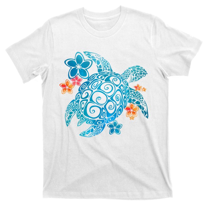 Sea Turtle Floral Tropical Pattern T-Shirt