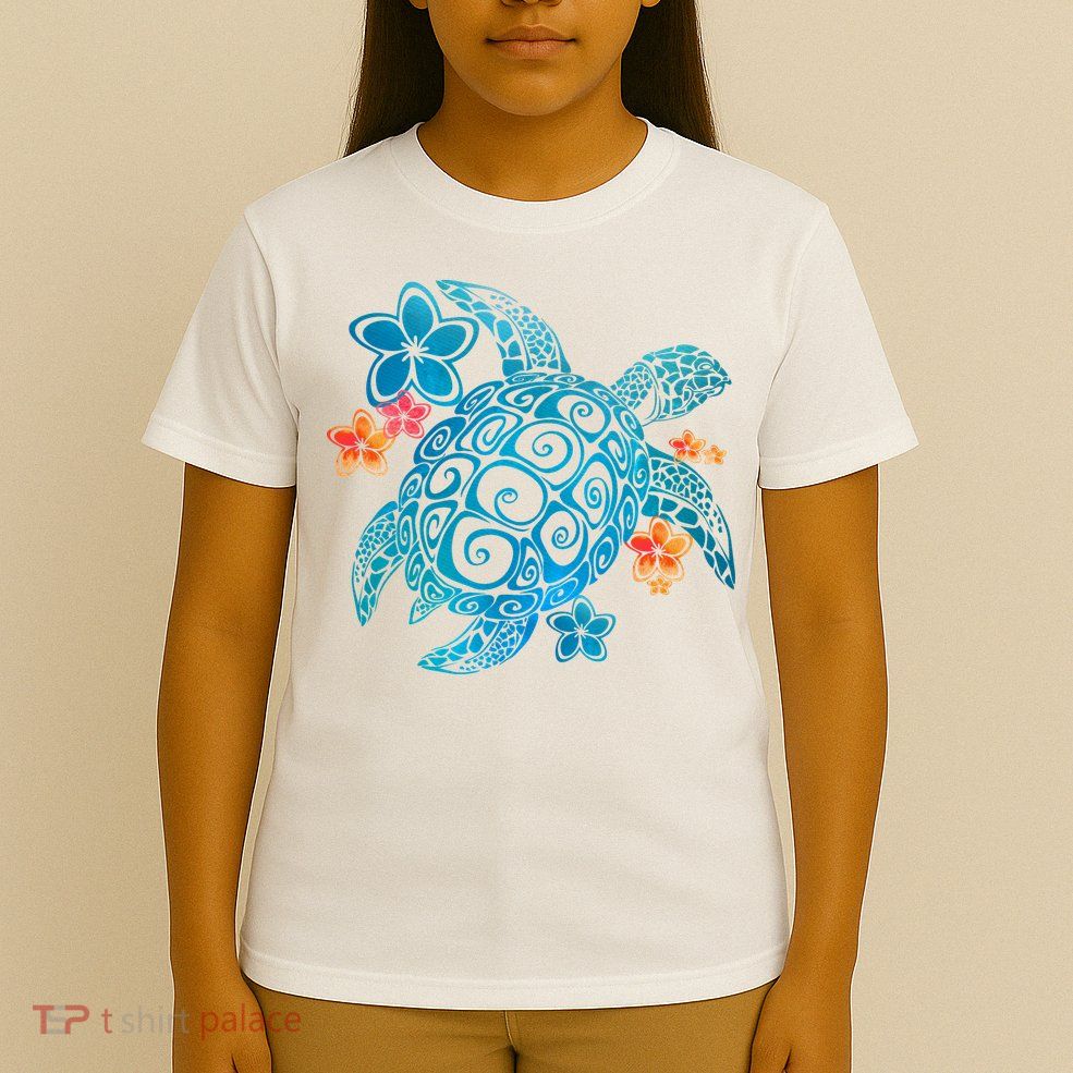 Sea Turtle Floral Tropical Pattern T-Shirt