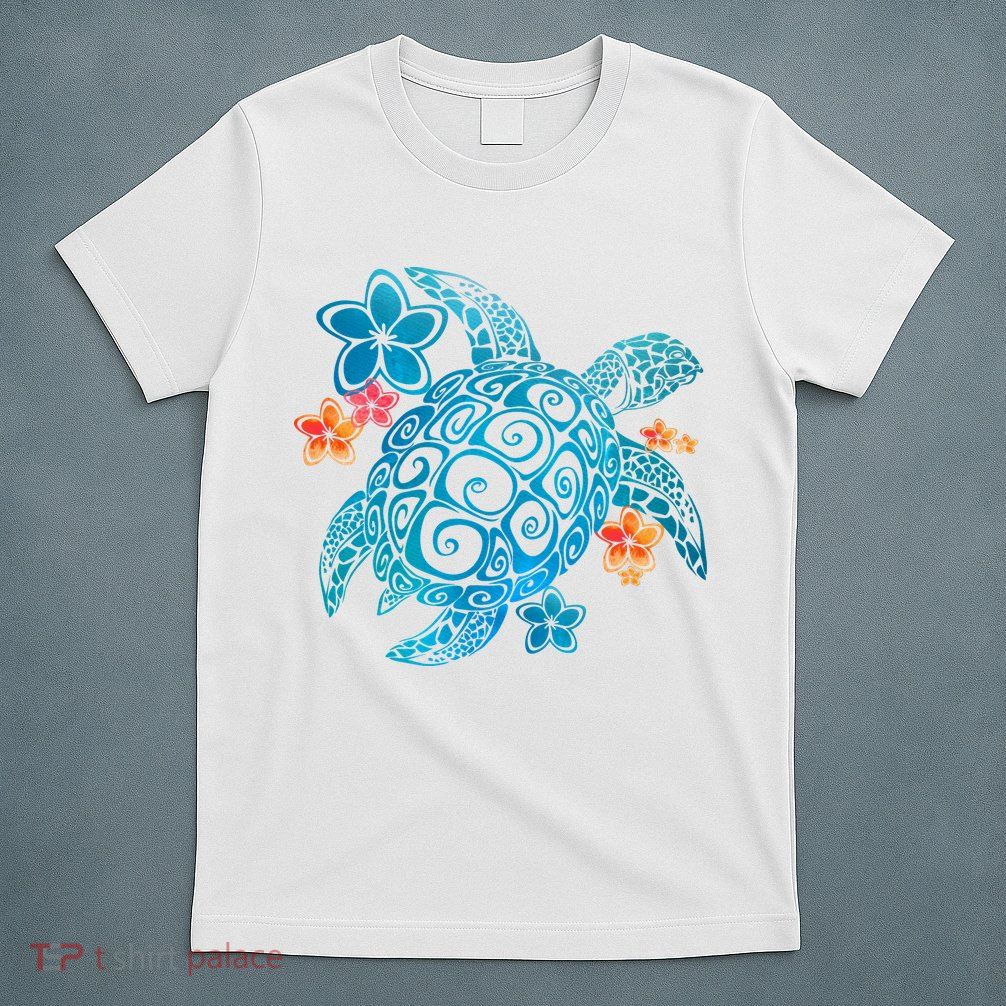 Sea Turtle Floral Tropical Pattern T-Shirt