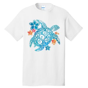 Sea Turtle Floral Tropical Pattern Tall T-Shirt