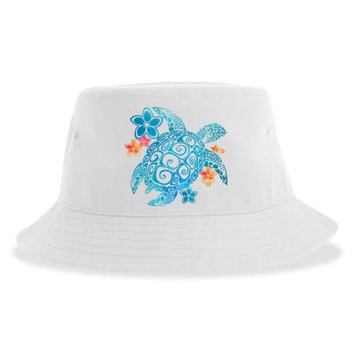 Sea Turtle Floral Tropical Pattern Sustainable Bucket Hat