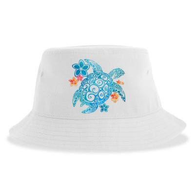 Sea Turtle Floral Tropical Pattern Sustainable Bucket Hat