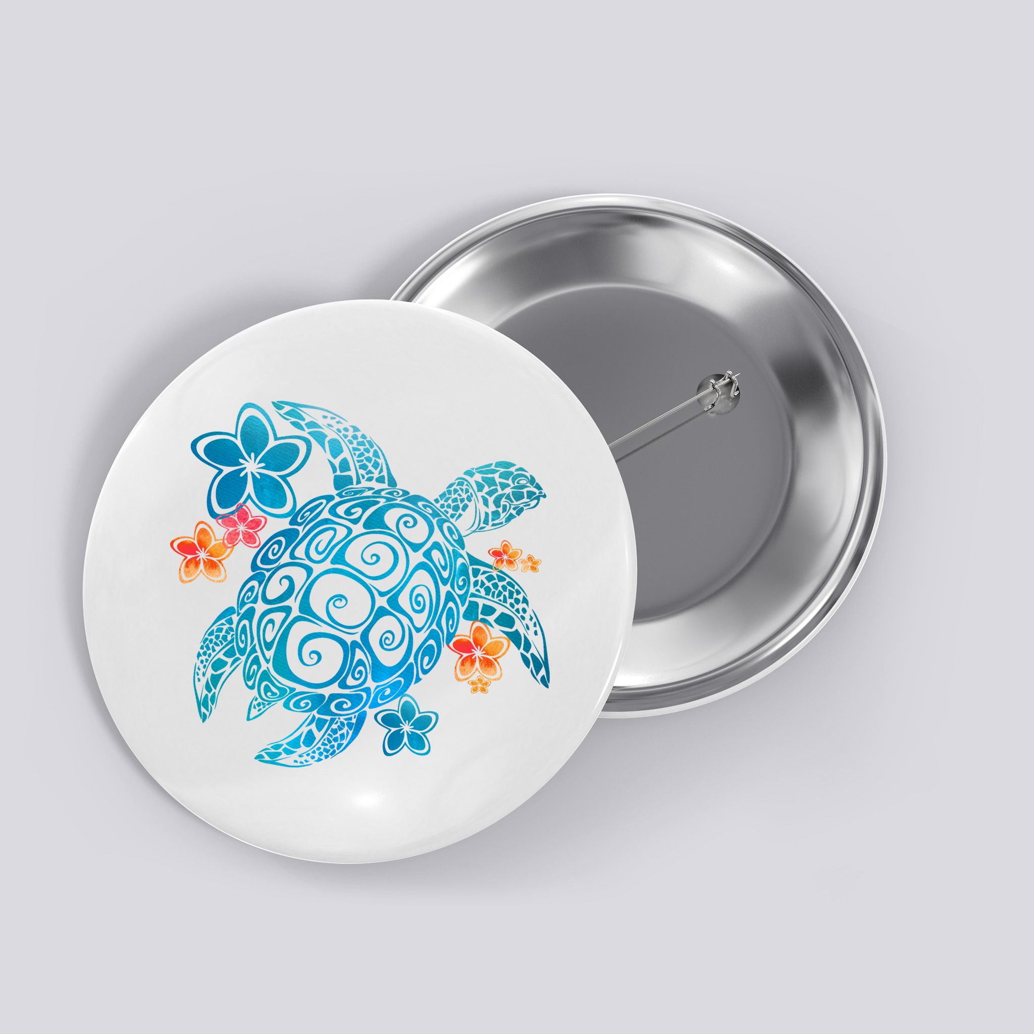 Sea Turtle Floral Tropical Pattern Button