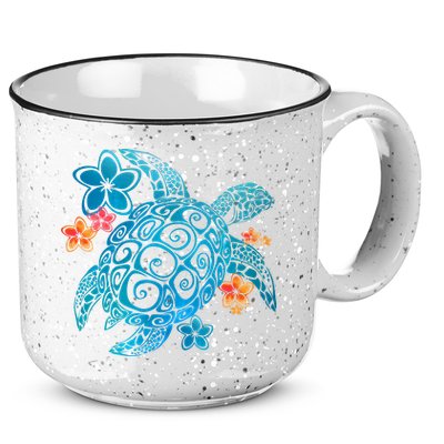 Sea Turtle Floral Tropical Pattern 15oz Campfire Ceramic Mug