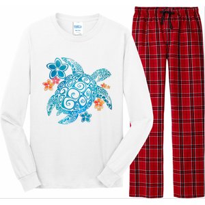 Sea Turtle Floral Tropical Pattern Long Sleeve Pajama Set