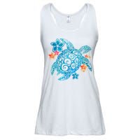 Sea Turtle Floral Tropical Pattern Ladies Essential Flowy Tank