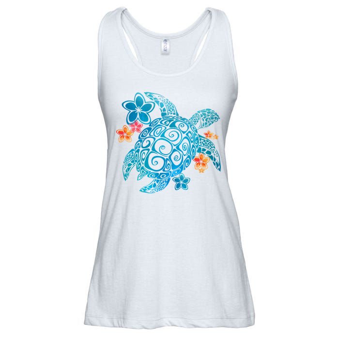Sea Turtle Floral Tropical Pattern Ladies Essential Flowy Tank