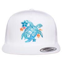 Sea Turtle Floral Tropical Pattern Flatbill Hat