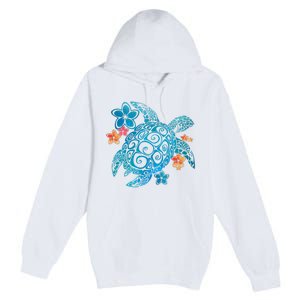 Sea Turtle Floral Tropical Pattern Premium Pullover Hoodie