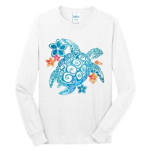 Sea Turtle Floral Tropical Pattern Tall Long Sleeve T-Shirt