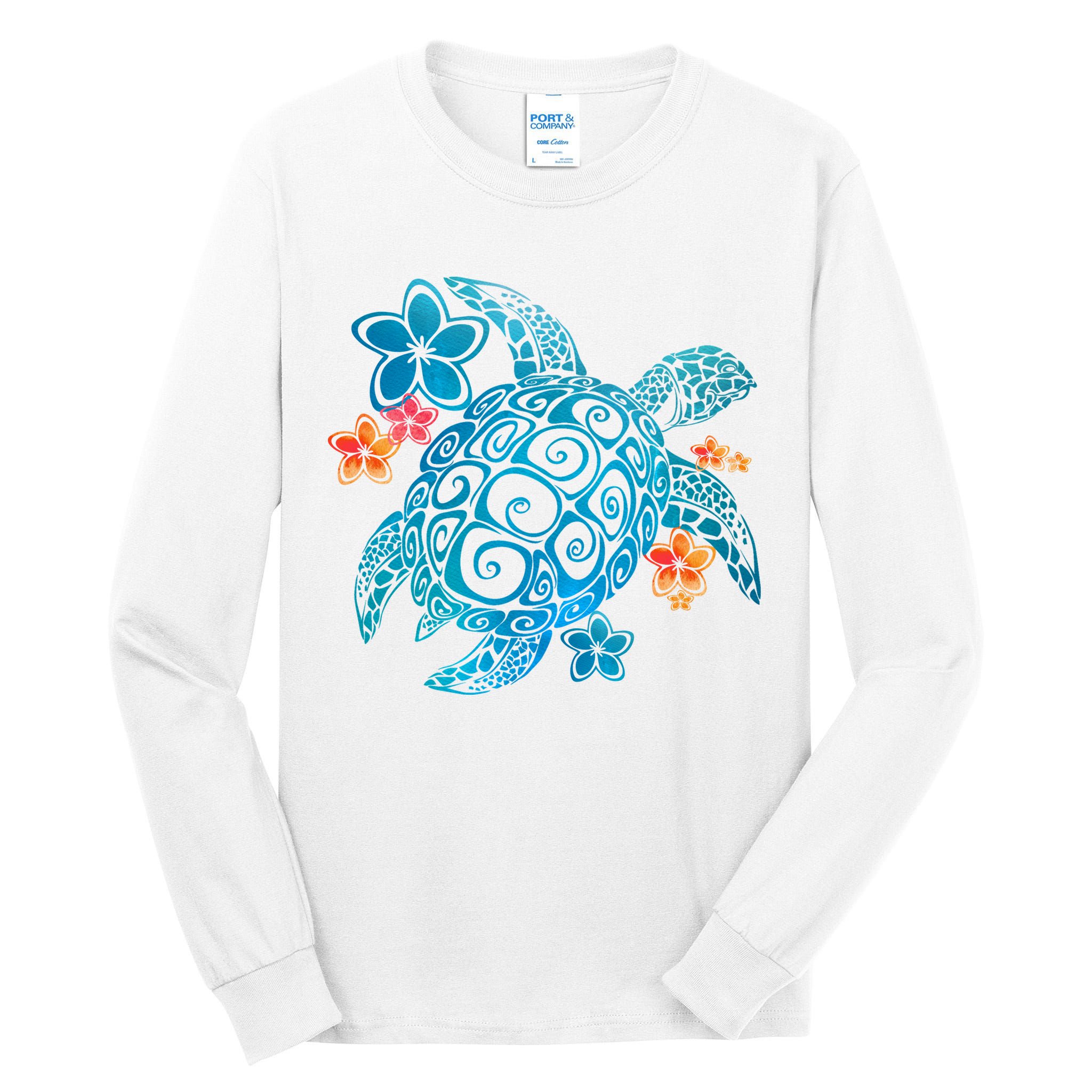 Sea Turtle Floral Tropical Pattern Tall Long Sleeve T-Shirt