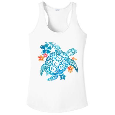 Sea Turtle Floral Tropical Pattern Ladies PosiCharge Competitor Racerback Tank