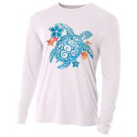 Sea Turtle Floral Tropical Pattern Cooling Performance Long Sleeve Crew