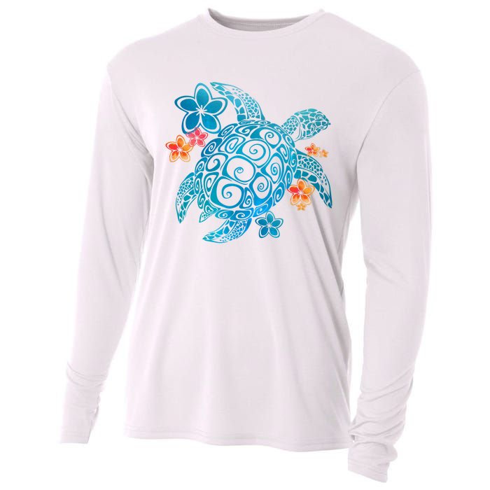 Sea Turtle Floral Tropical Pattern Cooling Performance Long Sleeve Crew