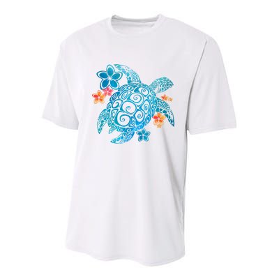 Sea Turtle Floral Tropical Pattern Youth Performance Sprint T-Shirt