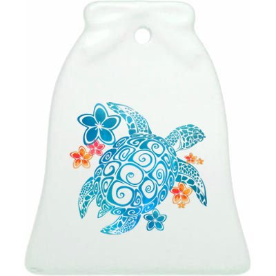 Sea Turtle Floral Tropical Pattern Ceramic Bell Ornament