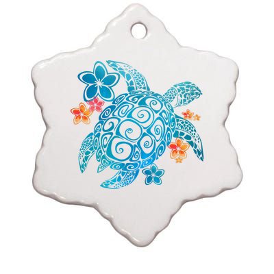 Sea Turtle Floral Tropical Pattern Ceramic Star Ornament