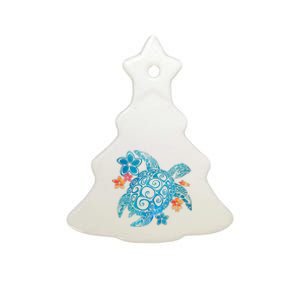 Sea Turtle Floral Tropical Pattern Ceramic Tree Ornament