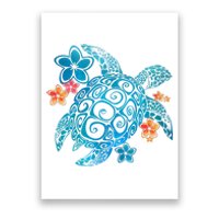 Sea Turtle Floral Tropical Pattern Poster