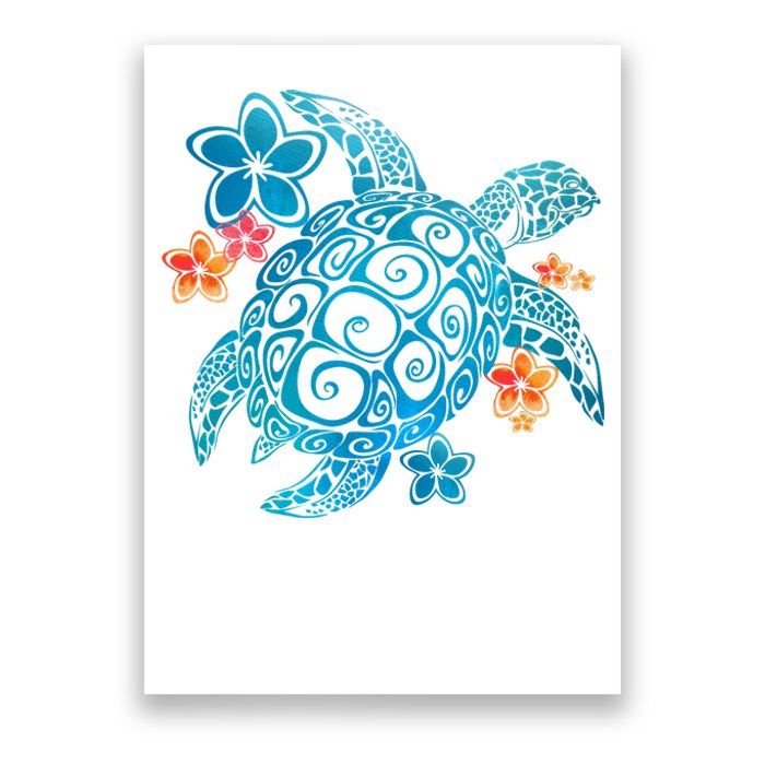 Sea Turtle Floral Tropical Pattern Poster