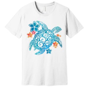 Sea Turtle Floral Tropical Pattern Premium T-Shirt