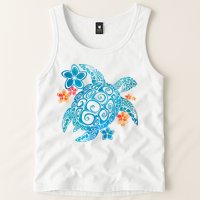 Sea Turtle Floral Tropical Pattern Tank Top