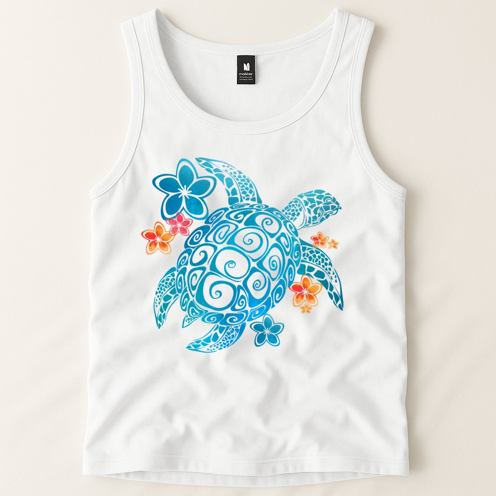 Sea Turtle Floral Tropical Pattern Tank Top