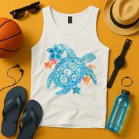 Sea Turtle Floral Tropical Pattern Tank Top