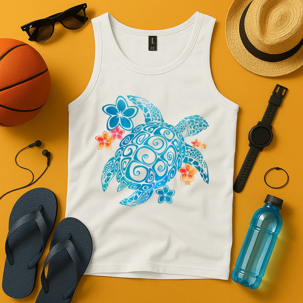 Sea Turtle Floral Tropical Pattern Tank Top