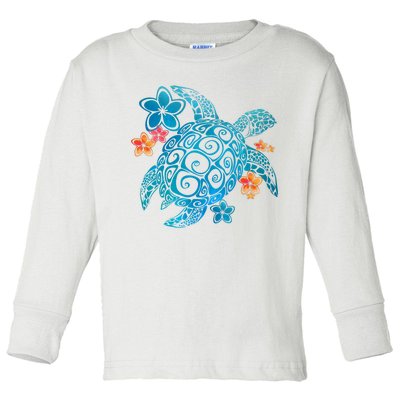 Sea Turtle Floral Tropical Pattern Toddler Long Sleeve Shirt