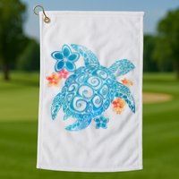 Sea Turtle Floral Tropical Pattern Golf Towel