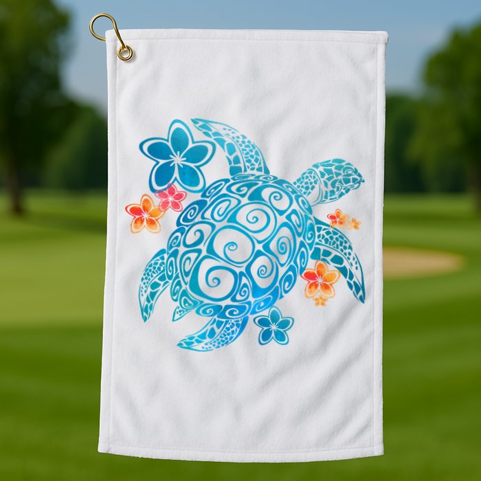 Sea Turtle Floral Tropical Pattern Golf Towel