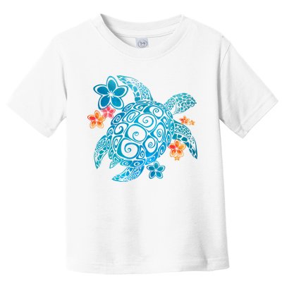 Sea Turtle Floral Tropical Pattern Toddler T-Shirt