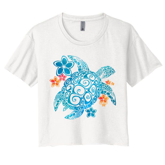 Sea Turtle Floral Tropical Pattern Women's Crop Top Tee