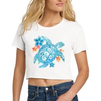 Sea Turtle Floral Tropical Pattern Women's Crop Top Tee