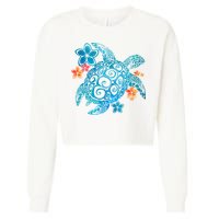 Sea Turtle Floral Tropical Pattern Cropped Pullover Crew