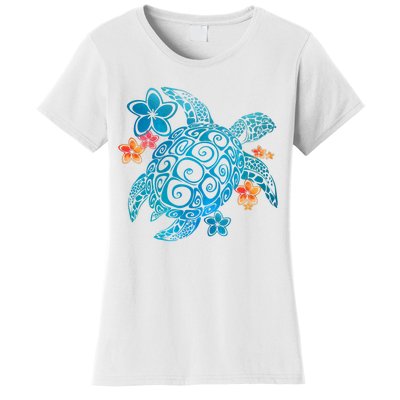 Sea Turtle Floral Tropical Pattern Women's T-Shirt