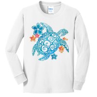 Sea Turtle Floral Tropical Pattern Kids Long Sleeve Shirt