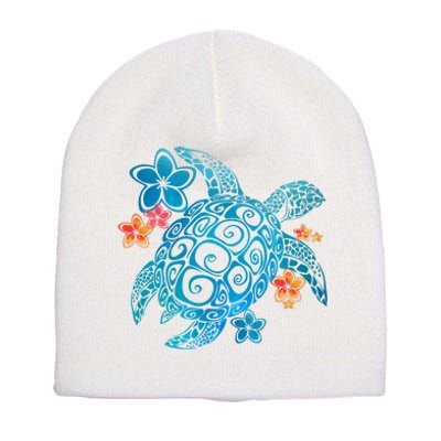 Sea Turtle Floral Tropical Pattern Short Acrylic Beanie