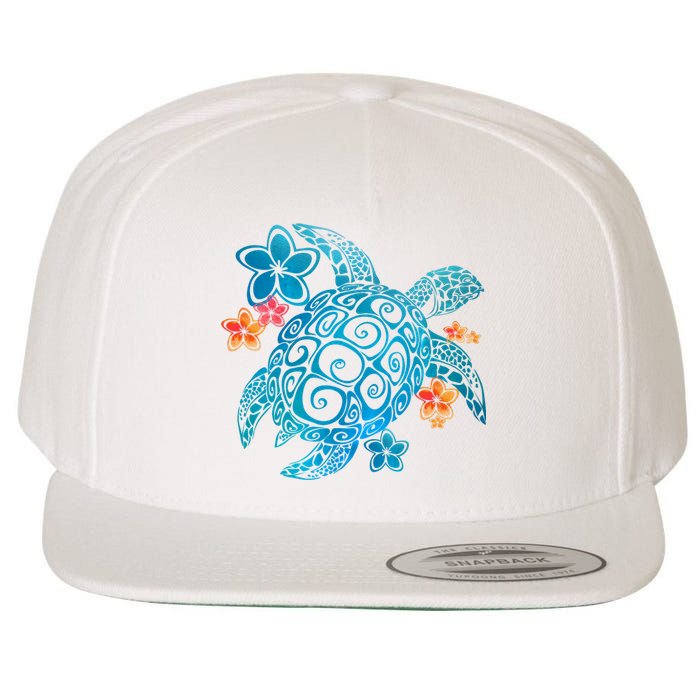 Sea Turtle Floral Tropical Pattern Wool Snapback Cap