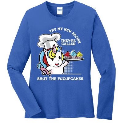 Shut The Fucupcakes Rude Unicorn Gift Design Cute Gift Ladies Long Sleeve Shirt