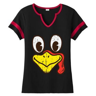 Silly Turkey Face Funny Thanksgiving Dinner Ladies Halftime Notch Neck Tee