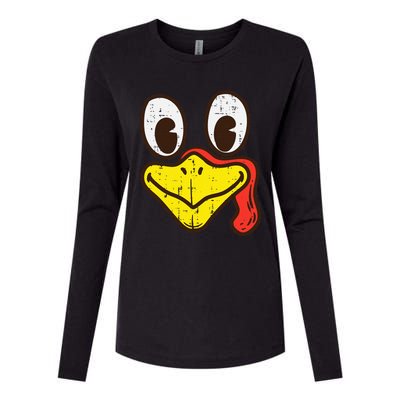 Silly Turkey Face Funny Thanksgiving Dinner Womens Cotton Relaxed Long Sleeve T-Shirt