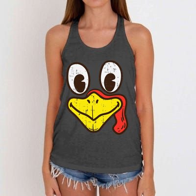 Silly Turkey Face Funny Thanksgiving Dinner Women's Knotted Racerback Tank